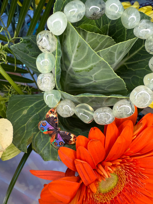 Epidote in Prehnite Butterfly Charm Bracelet