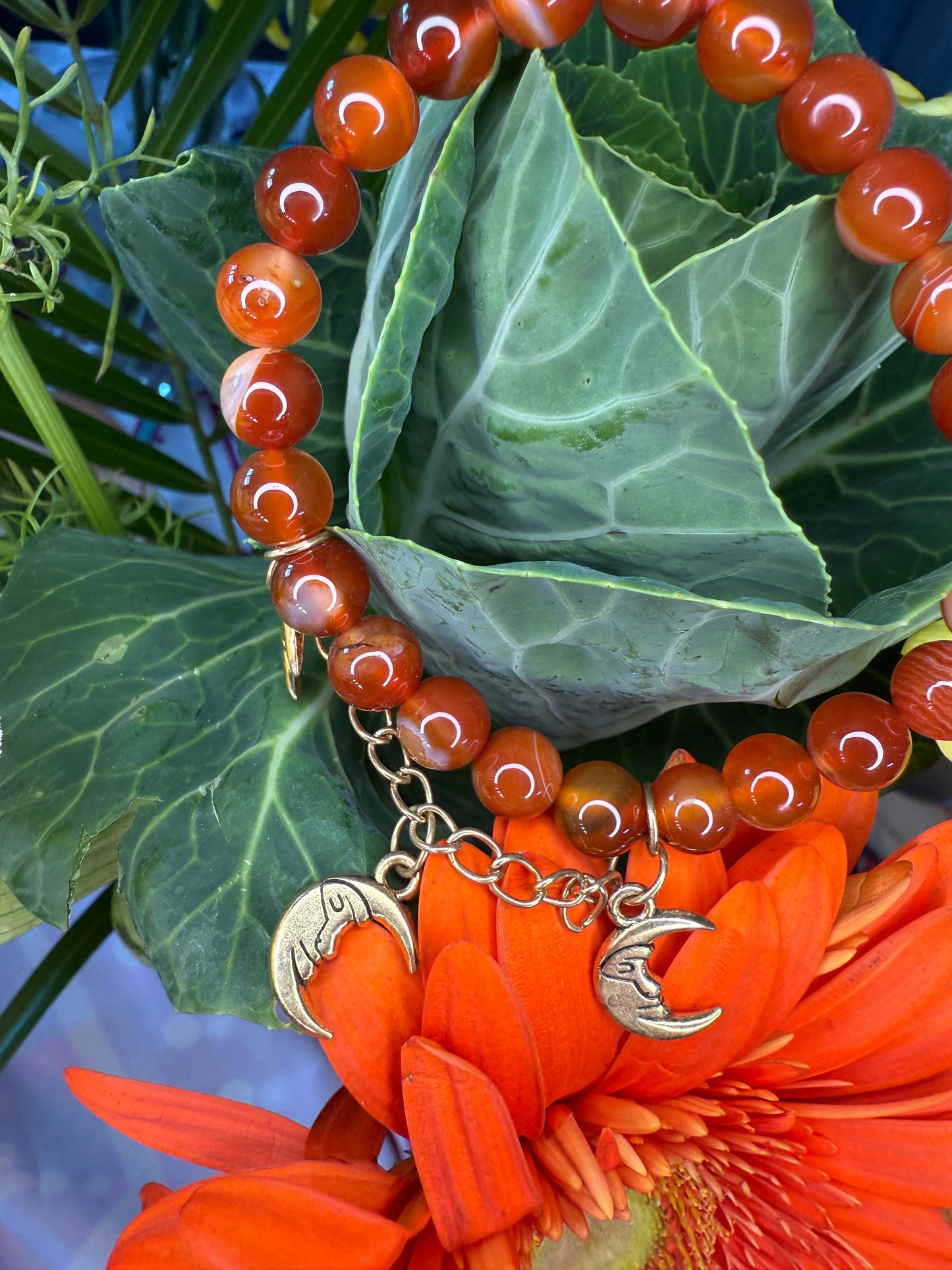 Carnelian Bracelet + Moon Charms